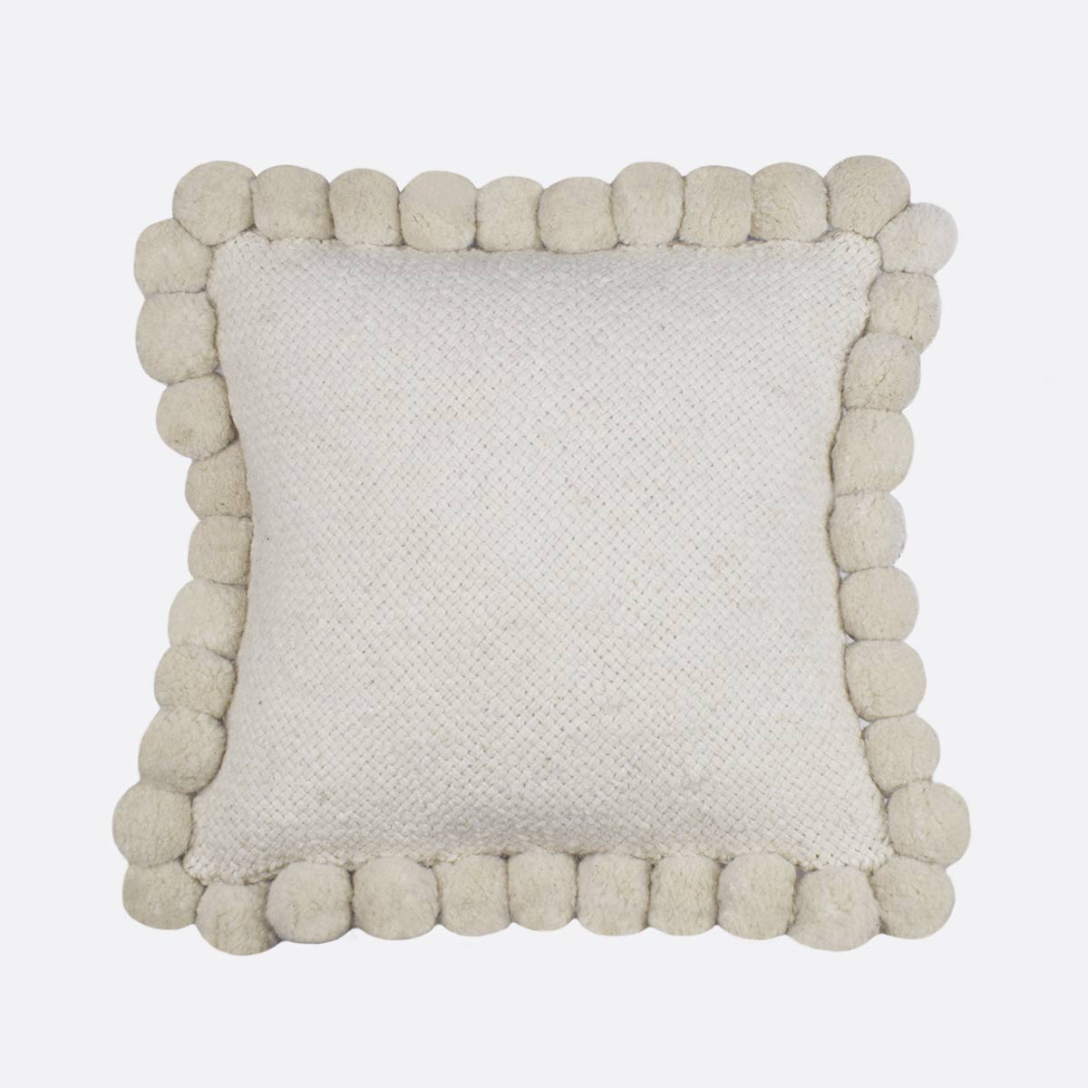 Coussin à pompons blanc 50x50 - Coussin ethnique - Finca Home