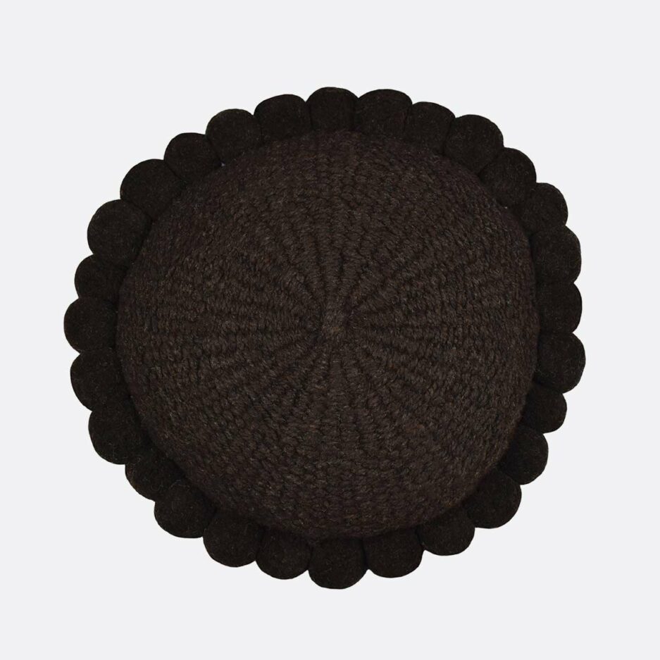 Coussin rond pompons noir Finca Home