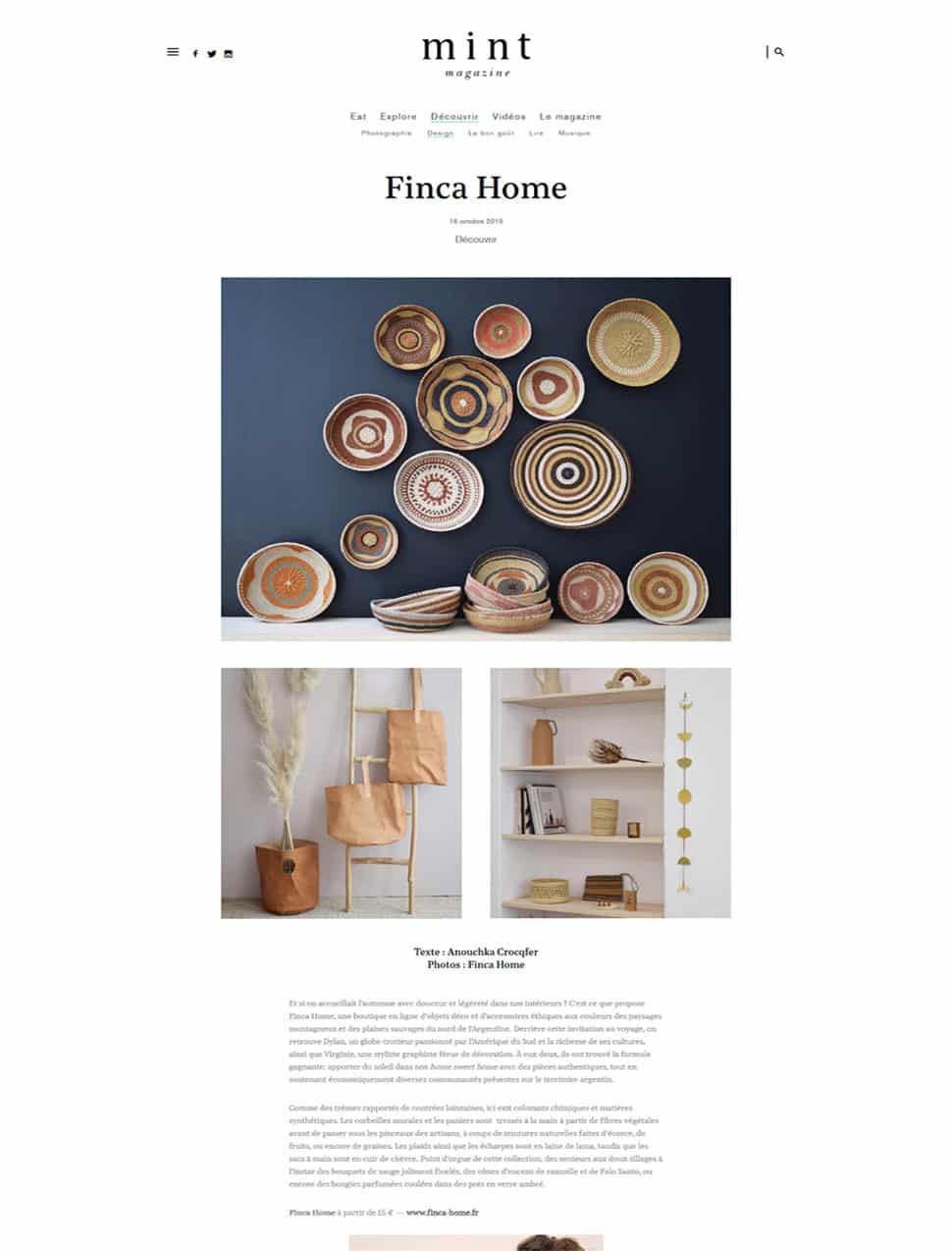 Mint Magazine Octobre 2019 - Finca Home