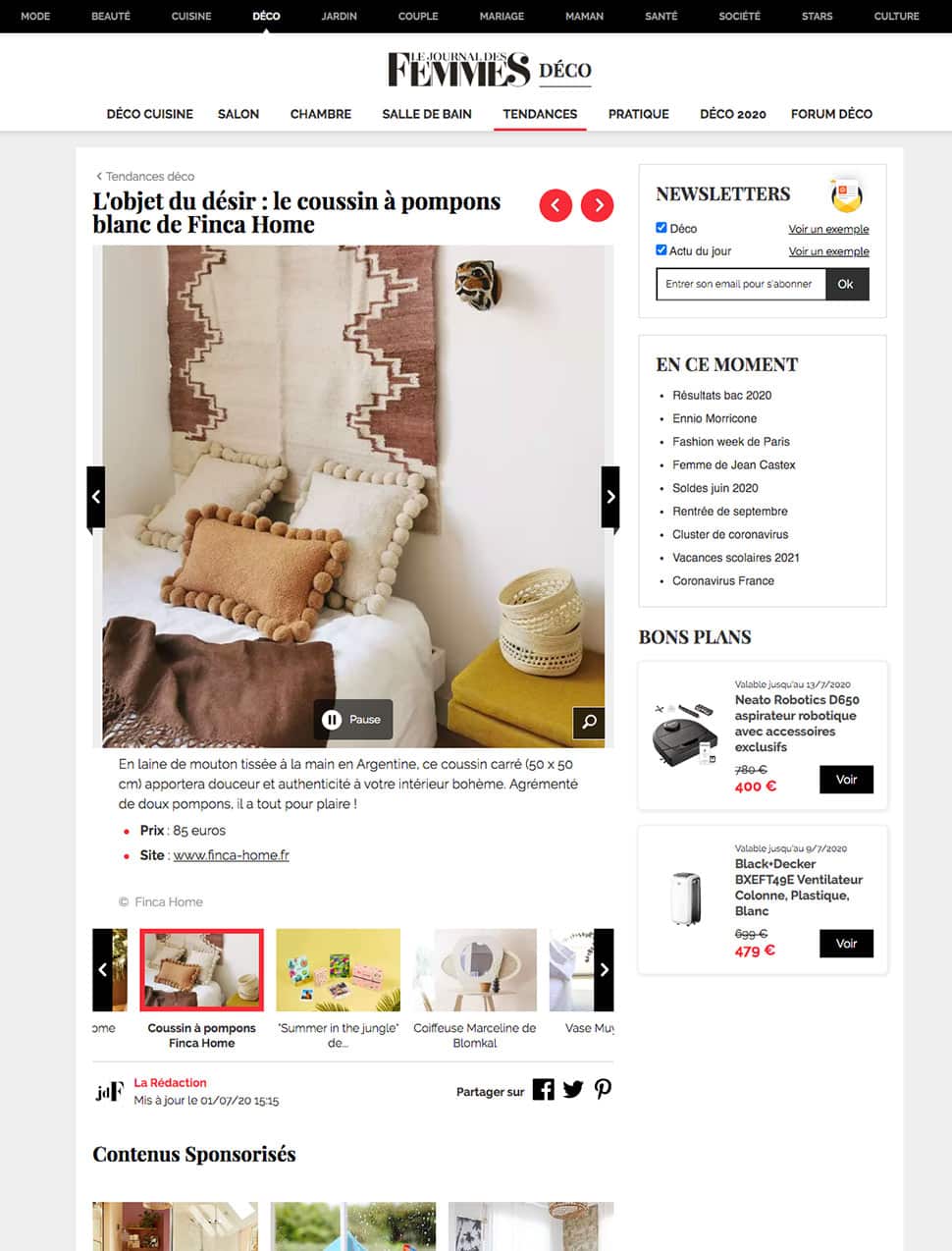 Journal des femmes juillet 2020- Finca Home