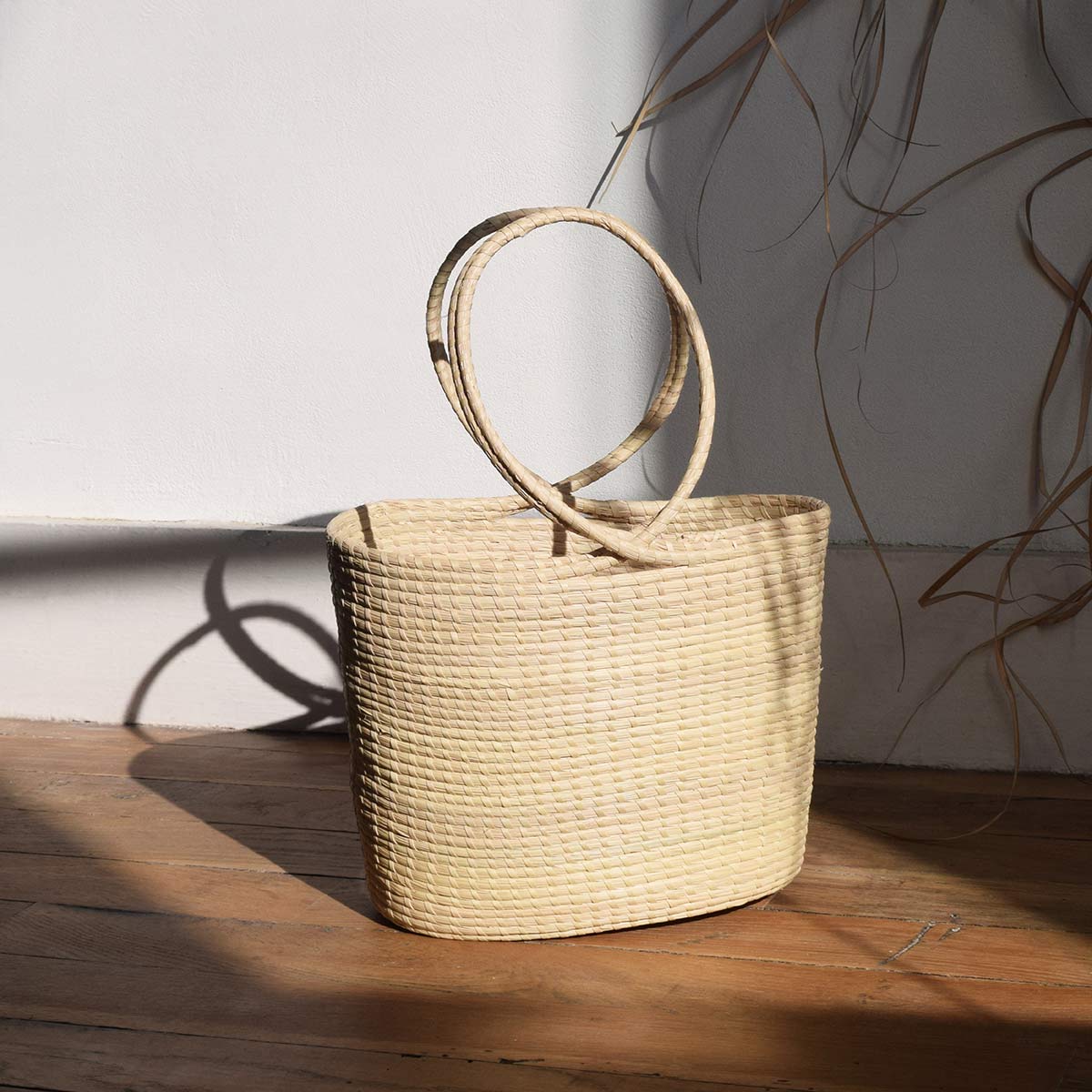 Panier XL en paille tressée naturel, panier pique-nique, sac de